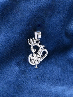 CLARA - 925 Silver Platinum Plated Swiss Zircon Om Trishul Men Pendant Without Chain