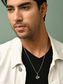 CLARA - 925 Silver Platinum Plated Swiss Zircon Shri Ram Men Pendant Necklace