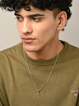 CLARA - 925 Silver Platinum Plated Shiva Trishul Pendant Necklace