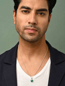 CLARA - 925 Silver Platinum Plated Green Octagon Pendant Necklace