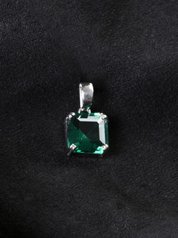 CLARA - 925 Silver Platinum Plated Swiss Zircon Green Octagon Men Pendant Without Chain