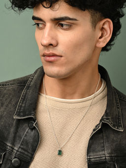 CLARA - 925 Silver Platinum Plated Green Solitaire Men Pendant Necklace