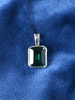 CLARA - 925 Silver Platinum Plated Swiss Zircon Green Solitaire Pendant Without Chain