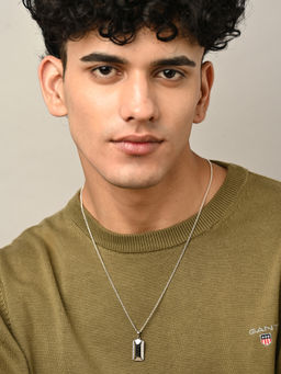 CLARA - 925 Silver Platinum Plated Swiss Zircon Otto Men Pendant Necklace