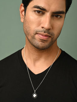 CLARA - 925 Silver Platinum Plated Swiss Zircon Sergio Men Pendant Necklace