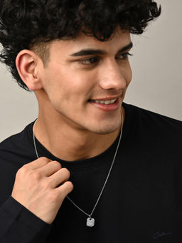 CLARA - 925 Silver Platinum Plated Swiss Zircon Hexa Men Pendant Necklace