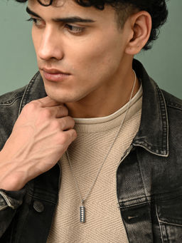 CLARA - 925 Silver Platinum Plated Swiss Zircon Pyramid Men Pendant Necklace