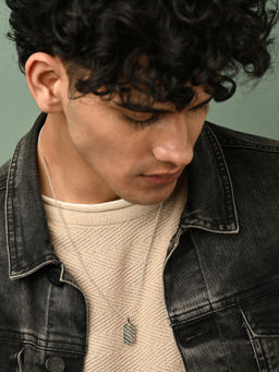 CLARA - 925 Silver Platinum Plated Wave Men Pendant Necklace