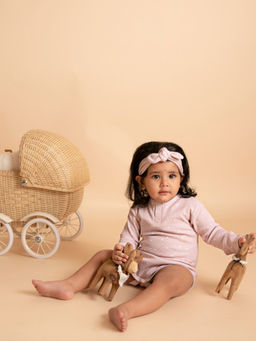 Cot and Candy - Full Sleeve Organic Cotton Kids Heart Print Bodysuit Pink