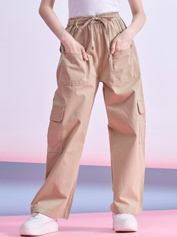 Stylo Bug - Girls Solid Casual Wear Cargo Pant- Beige