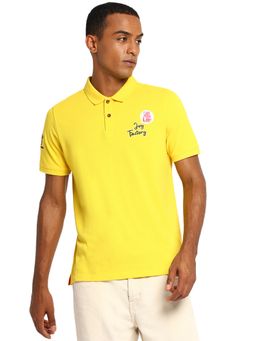 Lee - Men Bright Yellow Solid Slim Fit Polo T-shirt