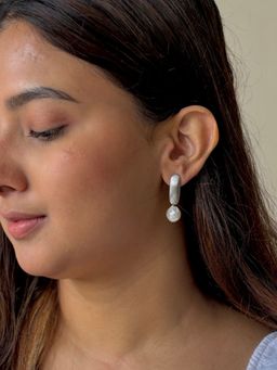 Tora - La Lune: 92.5 Silver And Pearl Earrings For Women