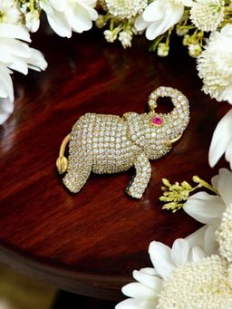 Treemoda - Elephant Style Gold-Finish Crystal Accents Brooch