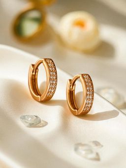 Accessher - Fancy Gold-Tone Crystal Hoop Earrings White