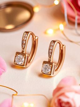 Accessher - Gold-Tone Solitaire Diamond Dangling Clip On Earrings White