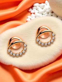 Accessher - Gold Plated Cream Stone Stud Earrings With American Diamond