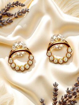 Accessher - Gold Plated White Stone Stud Earrings
