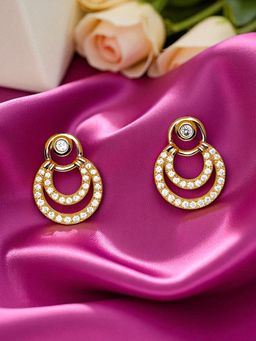Accessher - Gold Plated American Daimond Double Hoop Stud Earrings