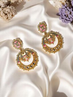 Accessher - Grey Enamel Meenakari Chandbali Earrings