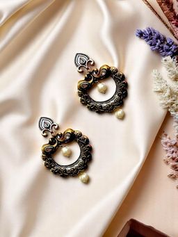 Accessher - Gold Tone Oxidised Dangler Earrings