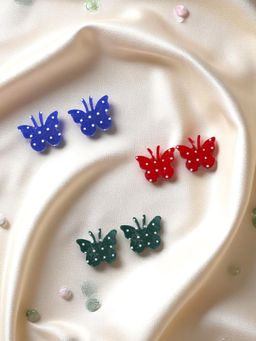 Accessher - Butterfly Stud Earrings For Women And Girls (Set Of 3) Multi-Color