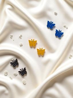 Accessher - Butterfly Stud Earrings For Women And Girls (Set Of 3) Multi-Color