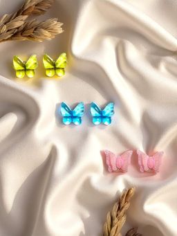 Accessher - Pastel Butterfly Stud Earrings For Women And Girls (Set Of 3)