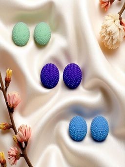Accessher - Textured Round Stud Earrings For Women And Girls (Set Of 3)
