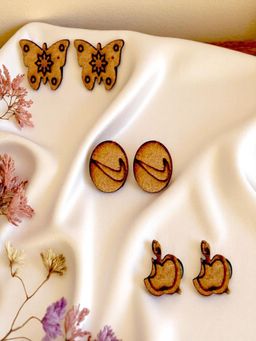 Accessher - Quirky Stud Earrings With Butterfly, Apple And Round Shapes