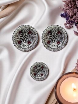 Accessher - Traditional Silver Oxidised Stud Earrings And Finger Ring Combo Women Maroon