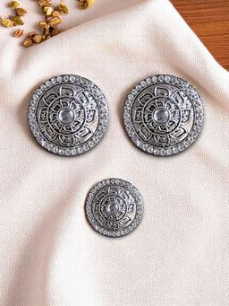Accessher - Traditional Silver Oxidised Stud Earrings And Finger Ring Combo Women White