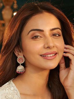 Accessher - Red Jhumka Earrings | Gold Earrings For Women