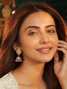 Accessher - Rose-Gold Tone, Golden And Peach Jhumka Earrings For Women