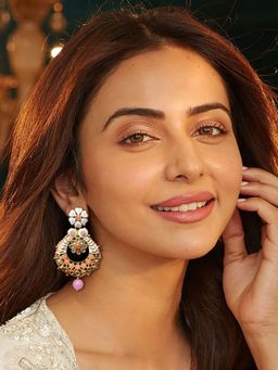 Accessher - Peach Pink And White Gold Earrings For Women