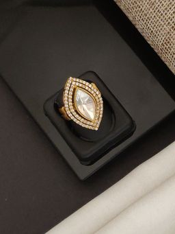 Abdesigns - Elegant Gold Plated Polki Studded Finger Ring White