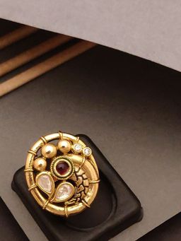 Abdesigns - Elegant Gold Plated Polki Studded Finger Ring Pink