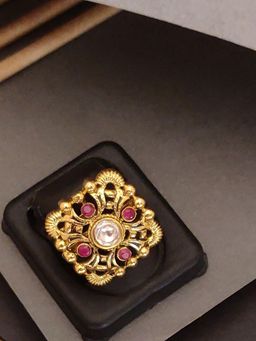 Abdesigns - Elegant Gold Plated Polki Studded Finger Ring Pink