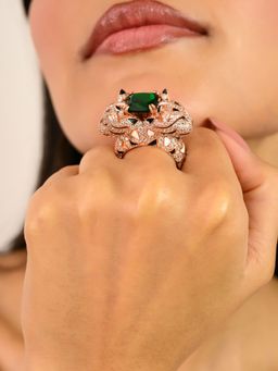 METALM - Rose Gold Plated Panther Ring Green