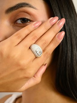 METALM - White Gold Gemstone Ring For Women