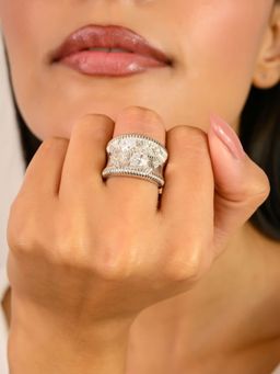 METALM - White Gold Cz Diamond Stackable Ring For Women