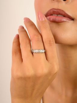 METALM - 925 Silver Eternity Band Ring For Women White