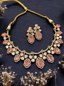 Treemoda - Exclusive Hand Crafted Golden Polish Semi Precious Doublet Necklace Earrings Set