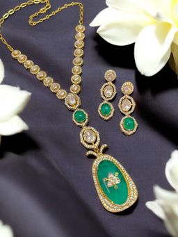 Treemoda - Exclusive Hand Crafted Polish Moissanite Polki Doublet Stone Necklace Earrings Set