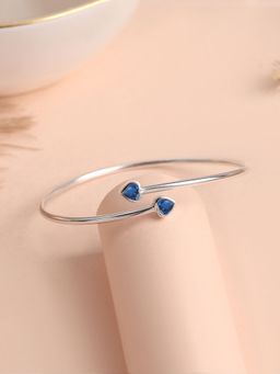 Ornate Jewels - 925 Silver Rhodium Plated Blue Sapphire Heart Flexible Bangle For Women And Girls