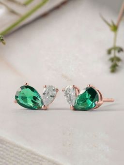 Ornate Jewels - 925 Silver 18K Rose Gold Plated Green Emerald Toi Et Moi Stud Earring Women & Girls
