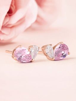 Ornate Jewels - 925 Silver 18K Rose Gold Plated Pink Cz Toi Et Moi Stud Earring For Women And Girls