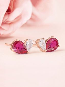 Ornate Jewels - 925 Silver 18K Rose Gold Plated Red Ruby Toi Et Moi Stud Earring For Women And Girls
