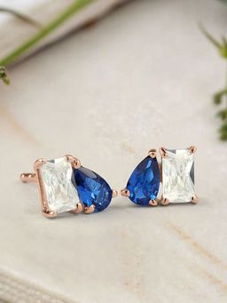 Ornate Jewels - 925 Silver 18K Rose Gold Plated Blue Sapphire Toi Et Moi Stud Earring Women & Girls