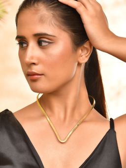 Silvermerc Designs - Gold-Toned V-Shaped Open Collar Necklace For Women