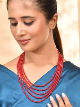 Silvermerc Designs - Red Multi-Layered Bead Necklace For Women